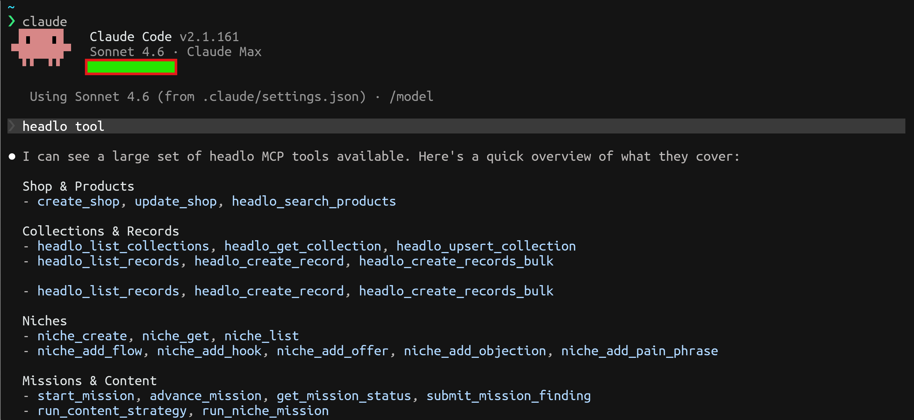 headlo list collections in Claude Code