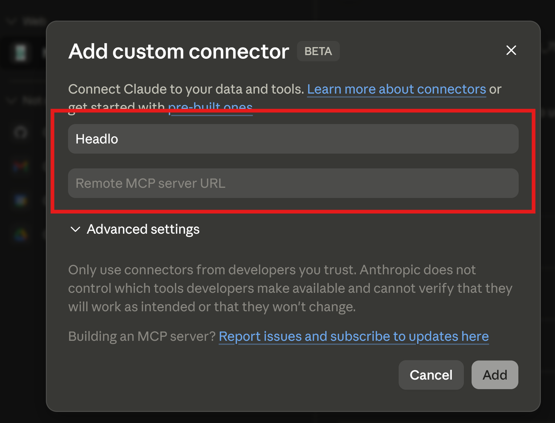 Add custom connector